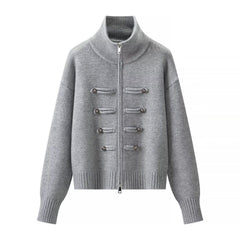 Knit Stand Collar Zipper Sweater – Loose Fit Open-Front Knit in 5 Colours