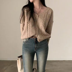 Vintage V-Neck Cable Knit Cardigan