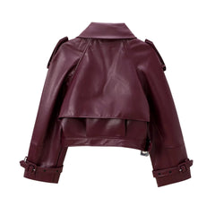 Pu Lapel Adjustable Cuffs Retro Motorcycle Jacket