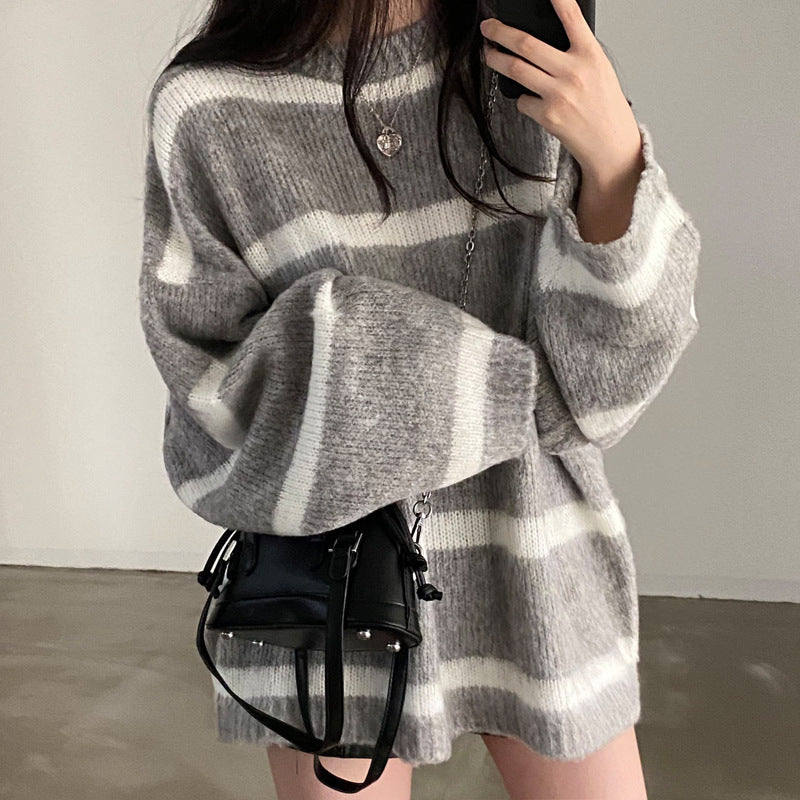 Loose Casual Mid-length Sweater Retro Top