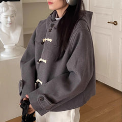 Vintage Duffle Button Hooded Wool Coat