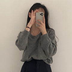 Dark Academia Solid Color Round Neck Sweater