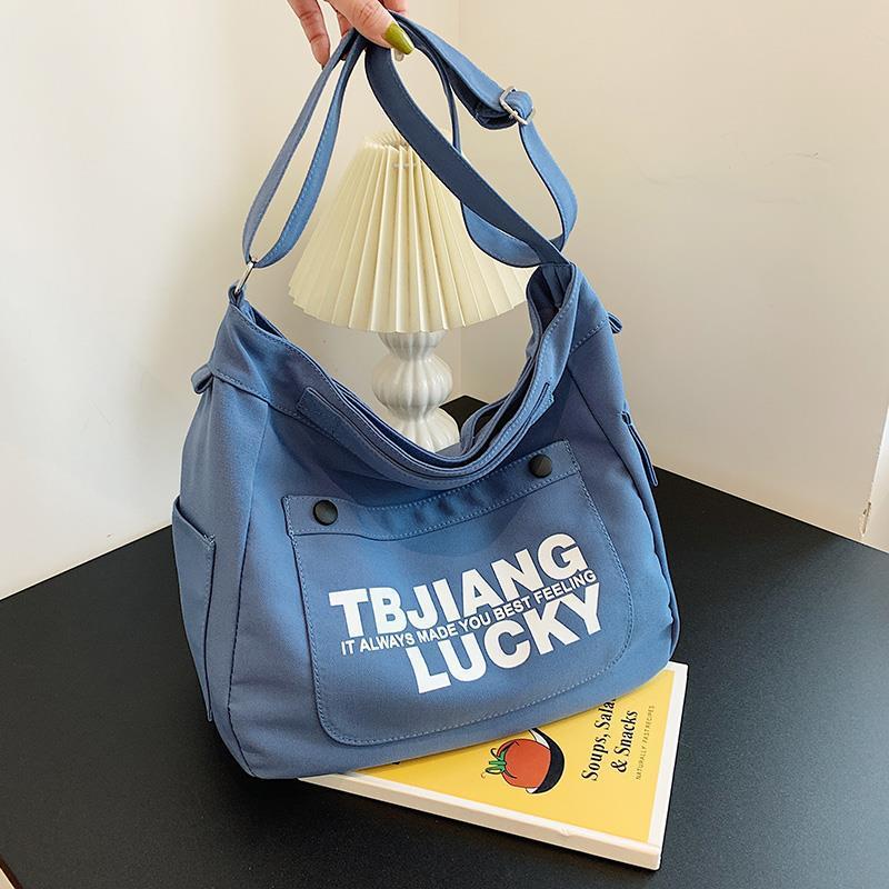 Letters Large Canvas Crossbody Bag - fairypeony