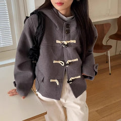 Vintage Duffle Button Hooded Wool Coat