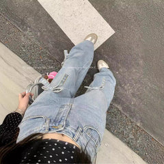 Denim Bow High Waist Wide Leg Jeans
