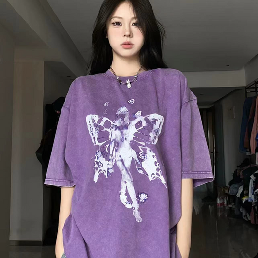 Fairycore Vintage Washed Oversized Tee - fairypeony