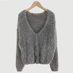 Solid Color Fuzzy Oversized Cardigan