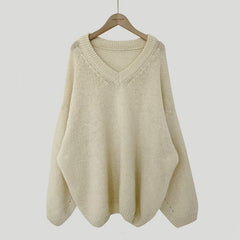 Solid Color V-Neck Oversized Sweater