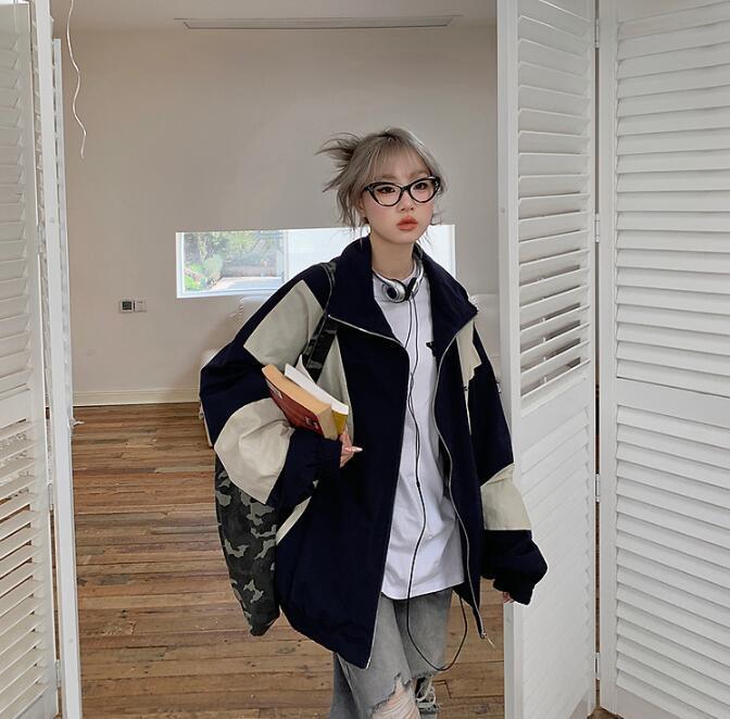 Contrast Color Block Bomber Jacket - fairypeony