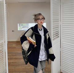 Contrast Color Block Bomber Jacket - fairypeony