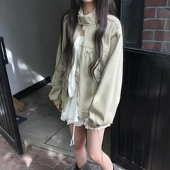 Vintage stand-up collar slim-fit coat