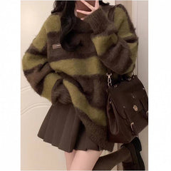 Vintage Round Neck Striped Sweater