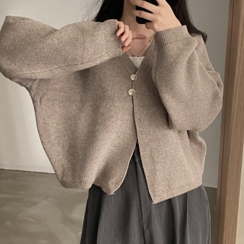 Solid Color Two button Oversized Cardigan - fairypeony