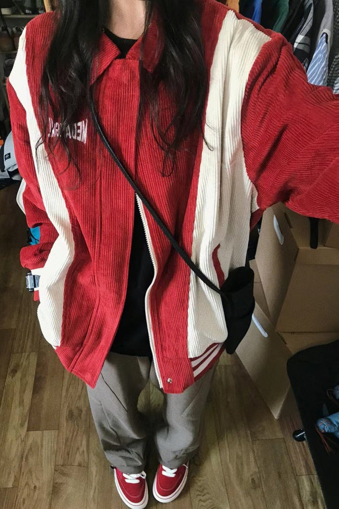 Patchwork Zip Up Corduroy Jacket - fairypeony