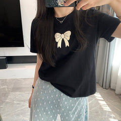Embroidered Bow Short Sleeve Tee