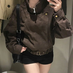 Retro Stand Collar Slim Fit Long Sleeve Woven Jacket