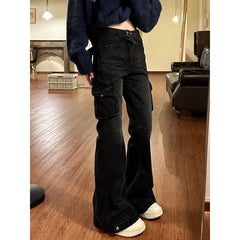 Vintage Wash High Waist Cargo Jeans