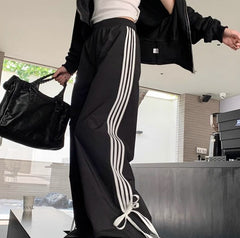 Piping Details Bow Wide Leg Sweatpants