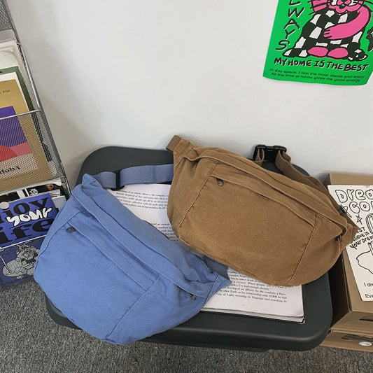 Vintage Solid Color Canvas Crossbody Bag