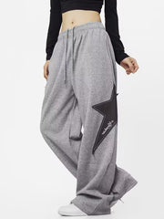 Star Patch Baggy Gray Sweatpants - fairypeony