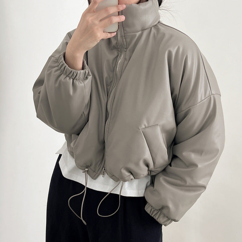 Solid Color Zip Up Crop Bomber Jacket