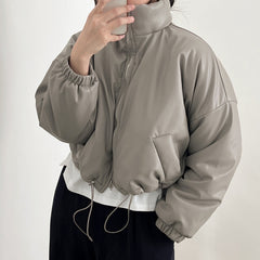 Solid Color Zip Up Crop Bomber Jacket