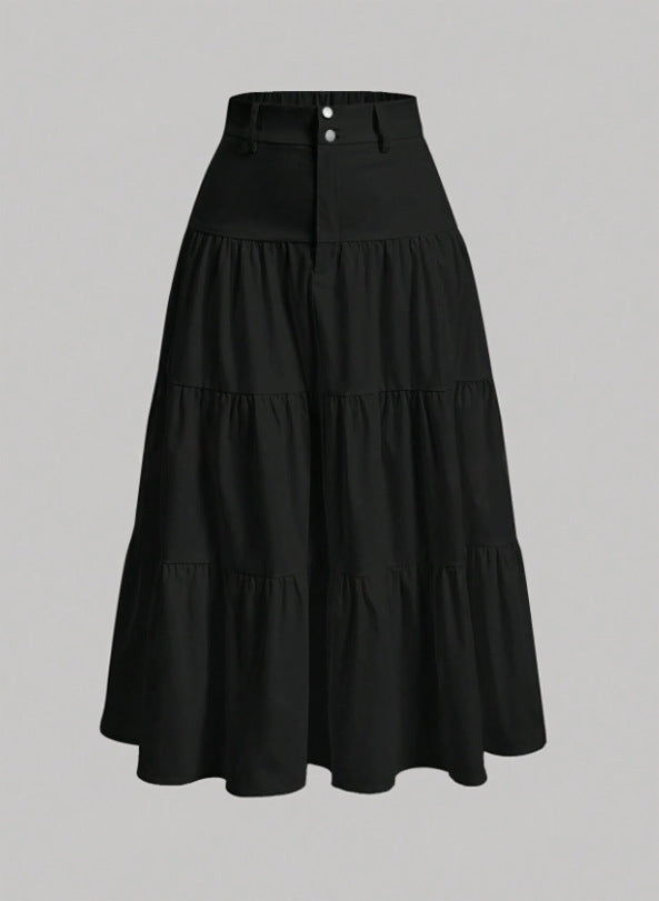 Women's Solid Color High-Low Zipper Pleated Skirt - fairypeony