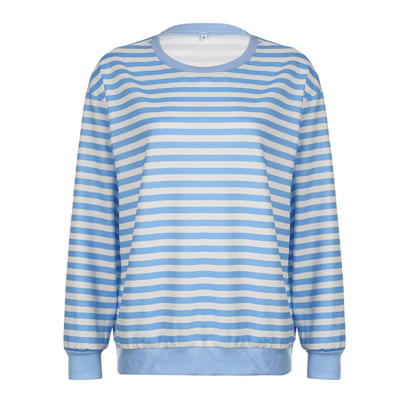 Round Neck Striped Oversized Sweatshirt