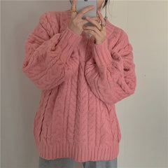 V Neck Pullover Cable Knit Sweater - fairypeony