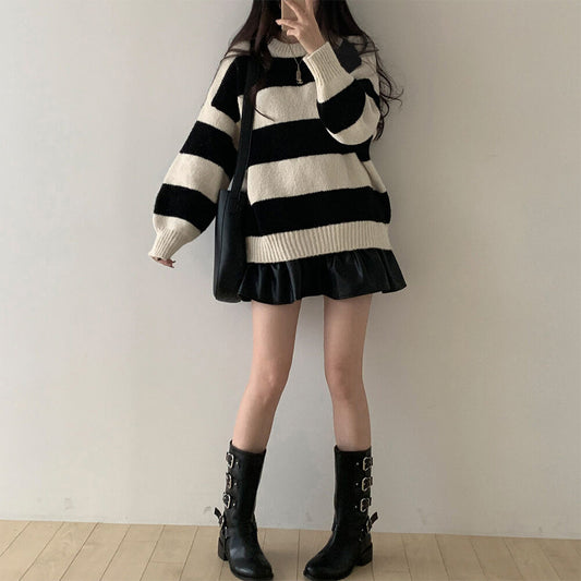 Round Neck Striped Oversized Sweater