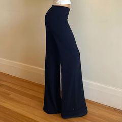 Solid High Rise Flared Straight Leg Pants