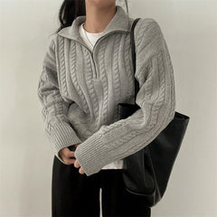 Dark Academia Half Zip Up Cable Knit Sweater
