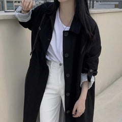 Womens Single-Breasted Long Trench Coat