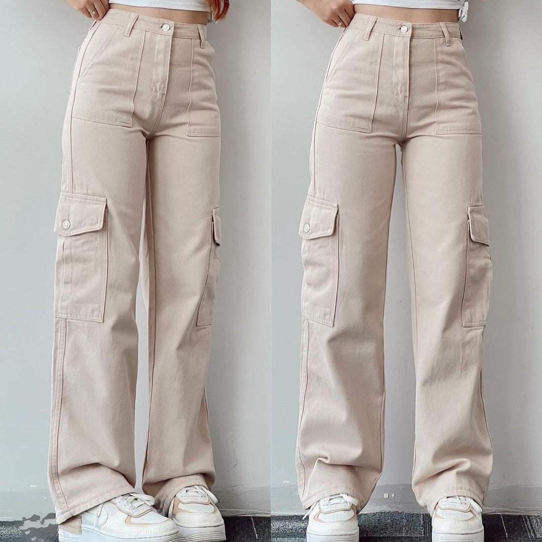 Street Style Straight Leg Cargo Pants - fairypeony
