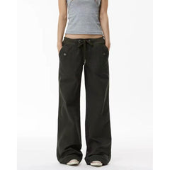 Mid-Thigh Wide-Leg Casual Pants – Retro High Street Loose Fit Cotton Trousers