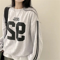 Vintage Number Print Striped Sleeve Sweatshirt - fairypeony