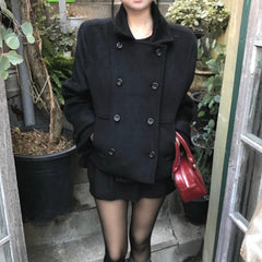 Korean Retro Double Breasted Wool Short Coat