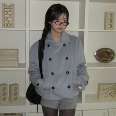 Korean Retro Double Breasted Wool Short Coat