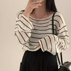 Striped Oversized Long Sleeve Knitted Tee