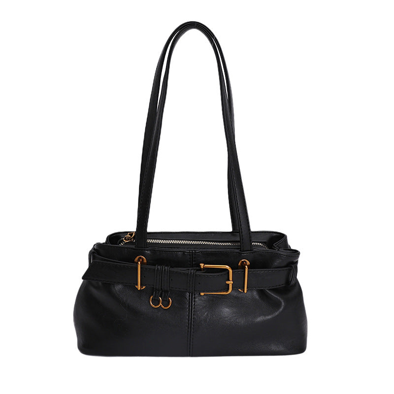 Vintage Belted Pu Leather Shoulder Bag - fairypeony