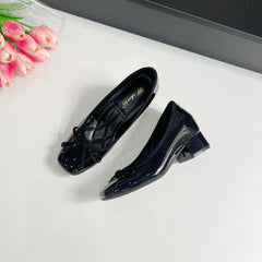 French Bow Square Toe Ballet Flat Shoes