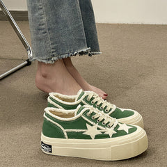 Stars Frayed Trim Sneakers - fairypeony