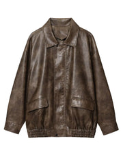 Basic Pu Mid-Length Leather Jacket