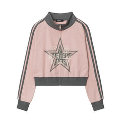 Contrast Color Star Letter Print Short Jacket - fairypeony