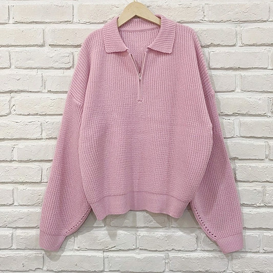 Vintage Solid Color Half Zip Up Sweater