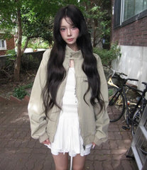 Vintage stand-up collar slim-fit coat