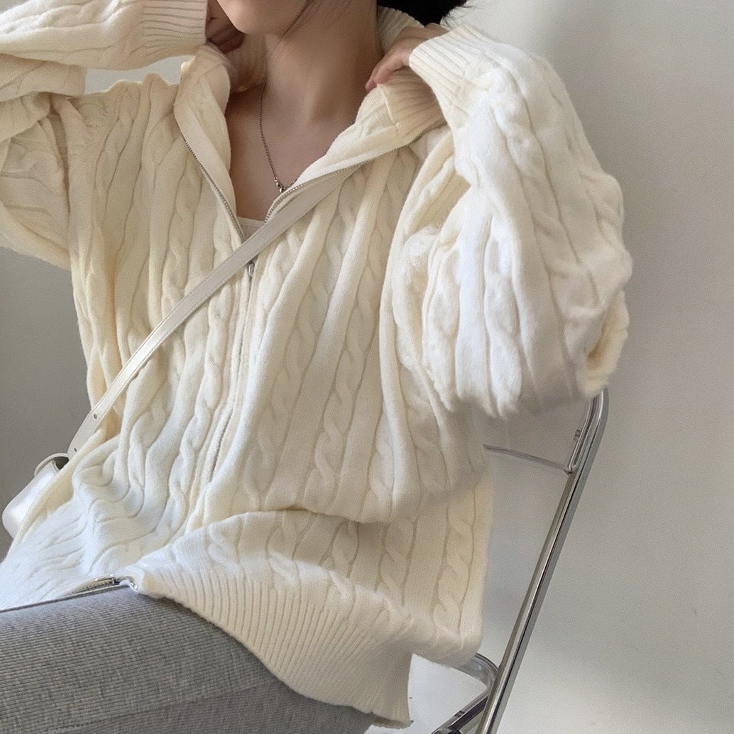 Vintage Half Zip Up Cable Knit Sweater