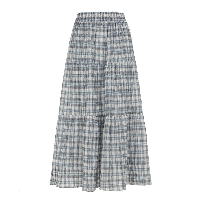 Aesthetic Plaid Print Umbrella Maxi Skirt