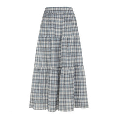 Aesthetic Plaid Print Umbrella Maxi Skirt