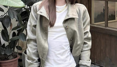 Retro high-street cropped coat in dark green-grey, front view